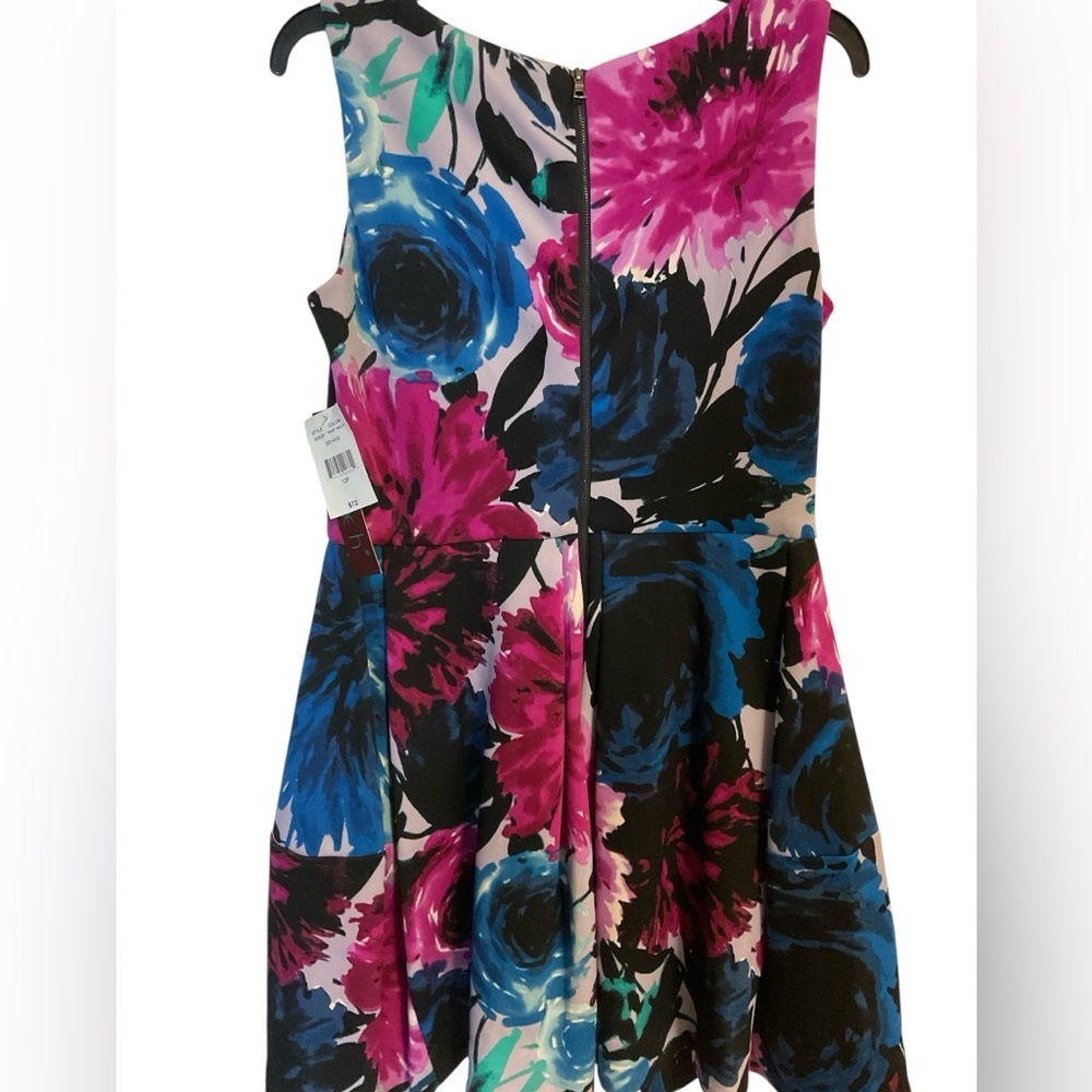 Katherine H Floral Fit & Flare Dress Petite 12 NWT Pink Blue Sleeveless - Picture 3 of 10